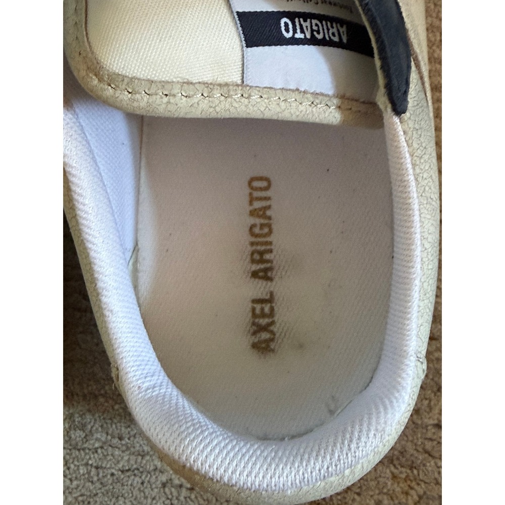 Axel Arigato Dice Lo Sneakers Mens 11 Cream Navy Blue Leather Low Top Trainers - Picture 12 of 14